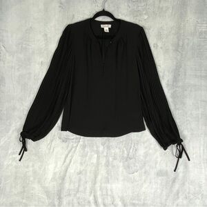 Rachel Zoe Top Balloon Sleeves Sz XS Sheer Quarter Button Collar Pleated Sleeves